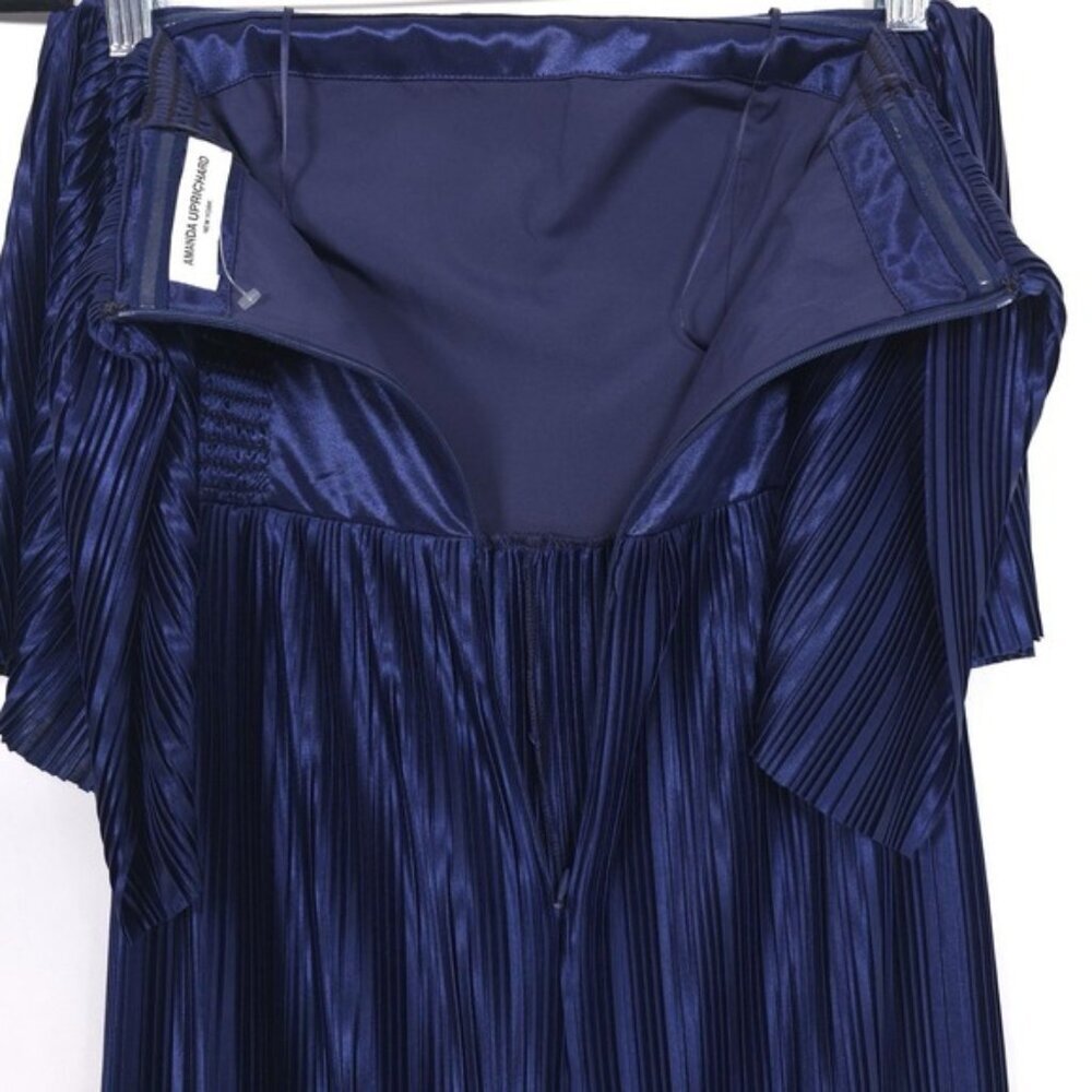 AMANDA UPRICHARD Collina Crinkle Jumpsuit Navy Size XS Pleated Strapless - Picture 13 of 14